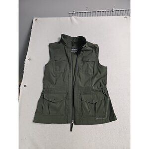 Eddie Bauer Vest Womens L Olive Travex Utility Zip Pockets Travel Lightweight
